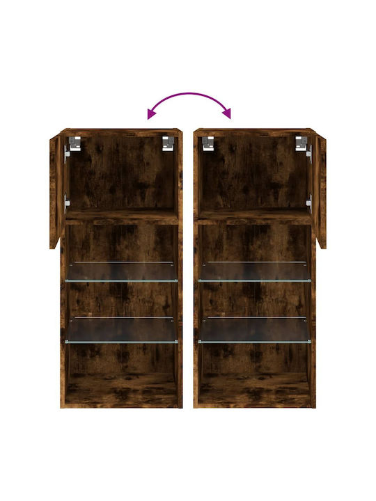 Hanging Living Room Cabinet Made of Particle Board with Lighting Smoky Oak 40.5x30x90cm