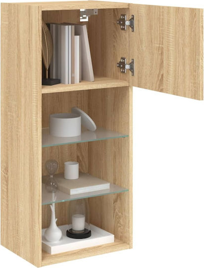 Hängeschrank fürs Wohnzimmer aus Spanplatte in Sonoma-Eiche mit LED-Beleuchtung 40.5x30x90cm