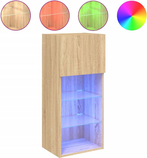Hängeschrank fürs Wohnzimmer aus Spanplatte in Sonoma-Eiche mit LED-Beleuchtung 40.5x30x90cm