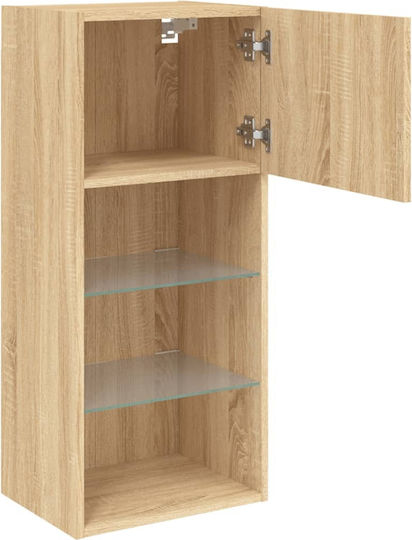Hängeschrank fürs Wohnzimmer aus Spanplatte in Sonoma-Eiche mit LED-Beleuchtung 40.5x30x90cm
