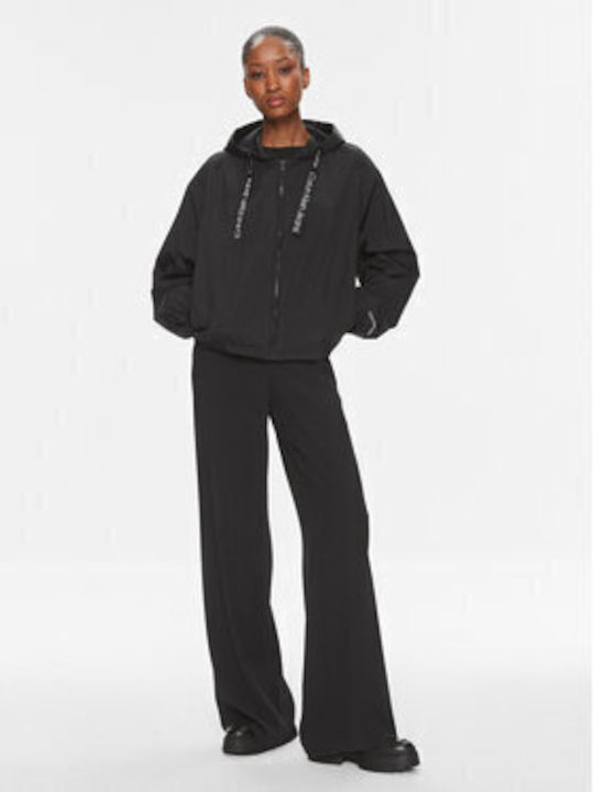 Calvin Klein Women's Short Sports Jacket Windproof for Spring or Autumn with Hood BLACK