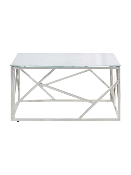 Square Central Glass Coffee Table Silver 80xWidth 80xHeight 40 cm
