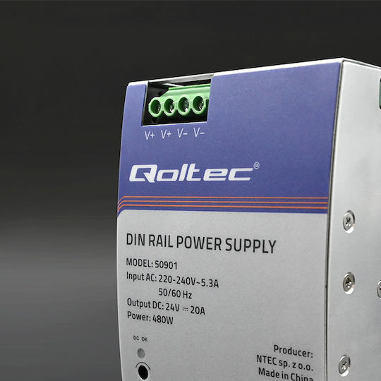 Qoltec Sursă de Alimentare pe Șină DIN cu Ieșire 24V și Putere 480W 20A