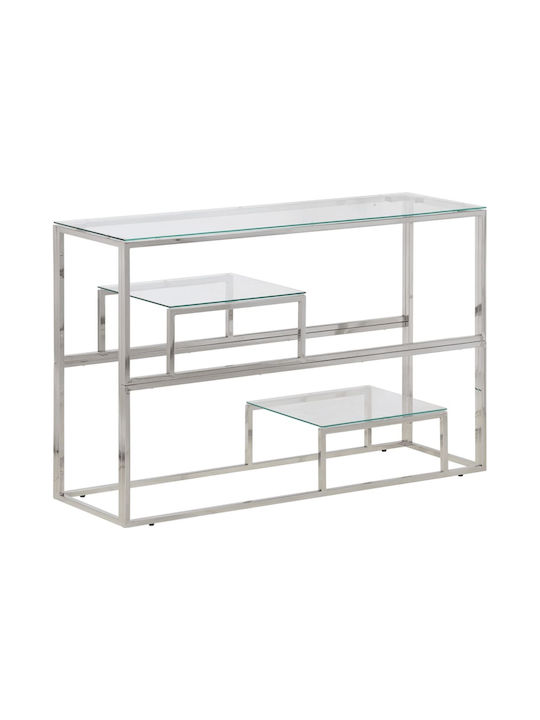 Console Table Metal with Glass Surface Silver L110xW35xH70cm