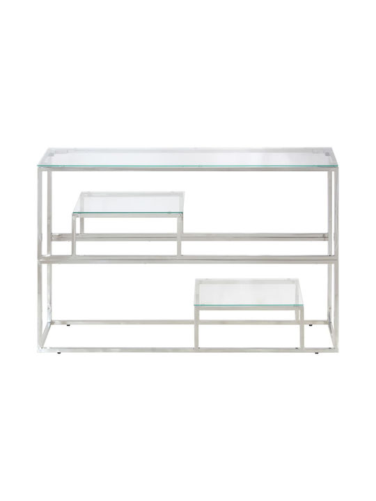 Console Table Metal with Glass Surface Silver L110xW35xH70cm