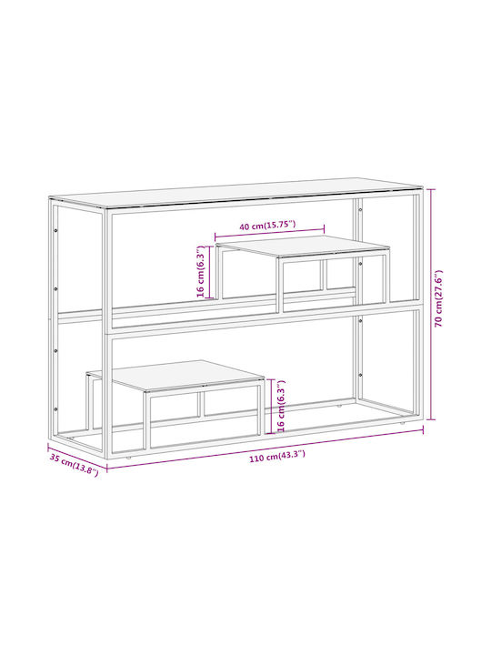 Console Table Metal with Glass Surface Silver L110xW35xH70cm