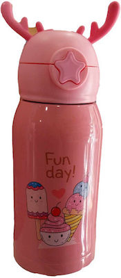 Kids Water Bottle Thermos with Straw Pink