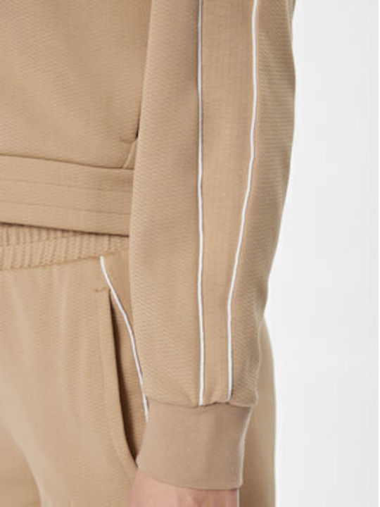 T7 Cropped Γυναικεία Ζακέτα Φούτερ με Κουκούλα Μπεζ (Beige)
