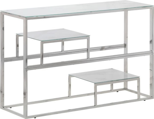 Console Table Metal with Glass Surface Silver L110xW35xH70cm