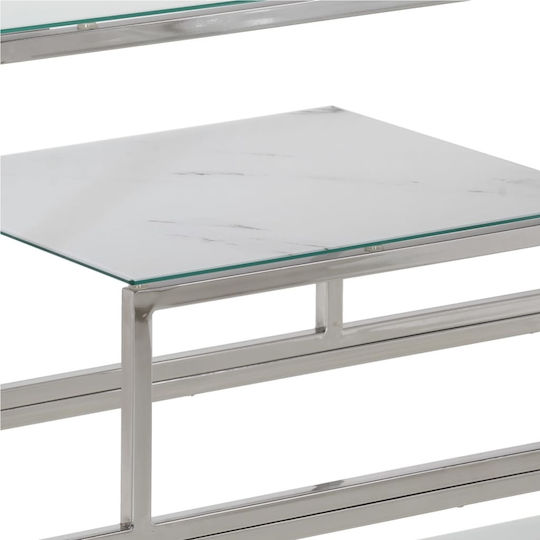 Console Table Metal with Glass Surface Silver L110xW35xH70cm