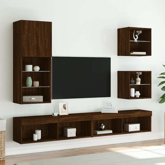 Wall-Mounted Living Room Cabinet made of Particle Board with Lighting Brown Oak 40.5x30x102cm