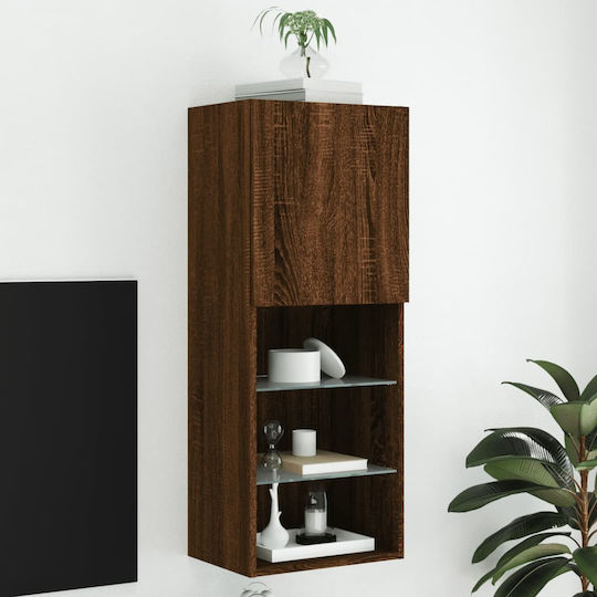 Wall-Mounted Living Room Cabinet made of Particle Board with Lighting Brown Oak 40.5x30x102cm