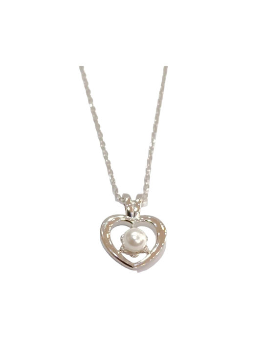 Prince Silvero Necklace with design Heart from Silver with Pearls