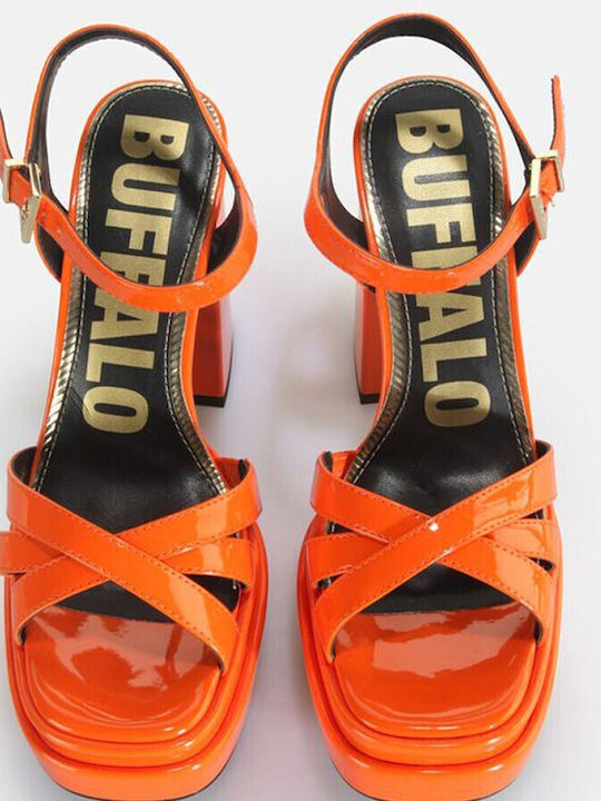 Buffalo May Damen Sandalen aus Veloursleder in Orange Farbe