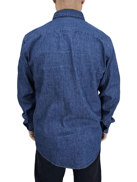 Double Men's Shirt Long Sleeve Denim Blue