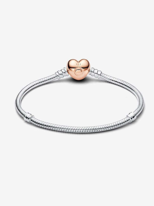 Pandora Дамска Гривна Верига с Дизайн Сърце от Сребро 19см