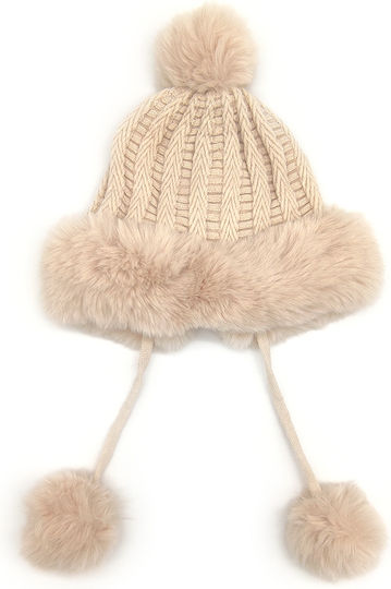 Pom Pom Beanie Frauen Fleece Beanie Gestrickt in Beige Farbe
