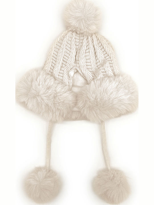 Pom Pom Beanie Γυναικείος Fleece Σκούφος Πλεκτός σε Λευκό χρώμα