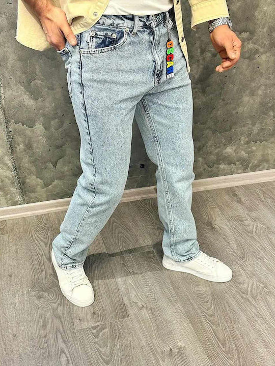 Light Blue Denim Oscar Men's Jeans Pants with Boyfriend Fit Light Blue