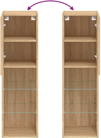 Hängeschrank fürs Wohnzimmer aus Spanplatte in Sonoma-Eiche mit LED-Beleuchtung 30,5x30x102 cm