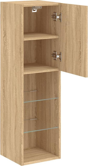 Hängeschrank fürs Wohnzimmer aus Spanplatte in Sonoma-Eiche mit LED-Beleuchtung 30,5x30x102 cm