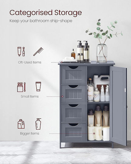 Songmics Cabinet de baie L55xA30xÎ81cm Gri