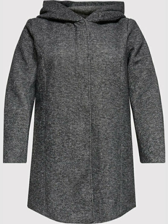 Damen Dark Grey Melange Mantel mit Kapuze