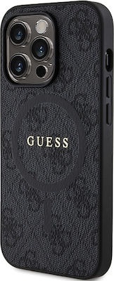 Guess Pu Leather 4g Colored Ring Magsafe Back Cover Synthetic Black (iPhone 14 Pro)