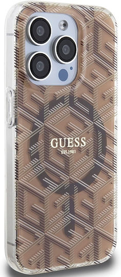 Guess Iml Gcube Magsafe Umschlag Rückseite Kunststoff Braun (iPhone 15 Pro)