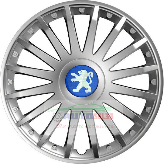 Versaco Car Hubcap Set Crystal with Peugeot Emblem 15" 4pcs Silver