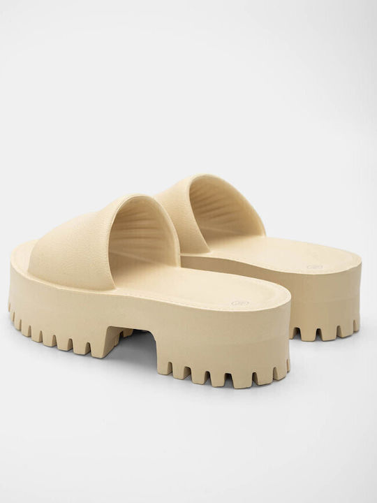Luigi Flatforms Synthetic Leather Women's Sandals Beige