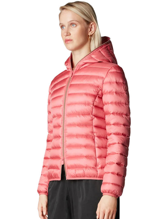 Save The Duck 'alexis' Women's Short Puffer Jacket for Winter with Hood Bloom Pink