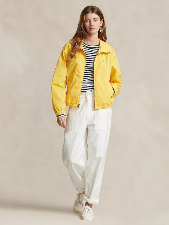 Ralph Lauren Women's Short Sports Jacket Windproof for Spring or Autumn with Hood Chrome Yellow