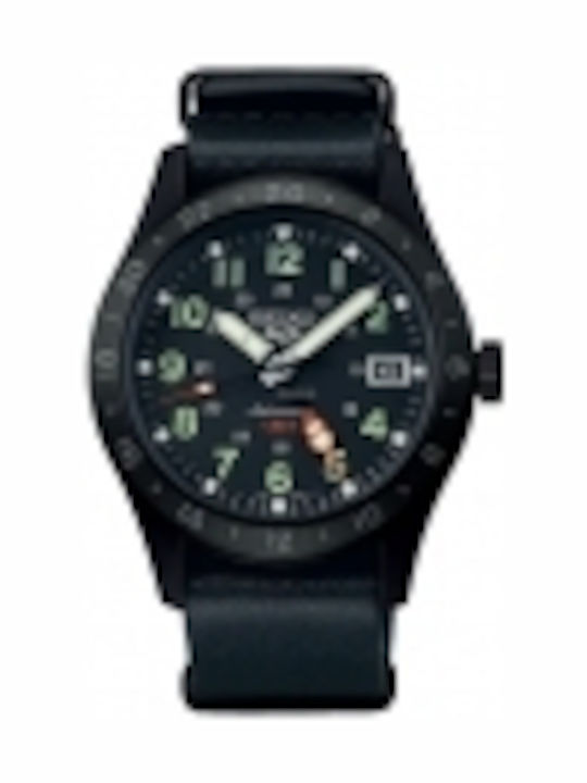 Seiko 5 Sports Ανδρικό Ρολόι 39mm Αυτόματο με Μαύρο Δερμάτινο Λουράκι