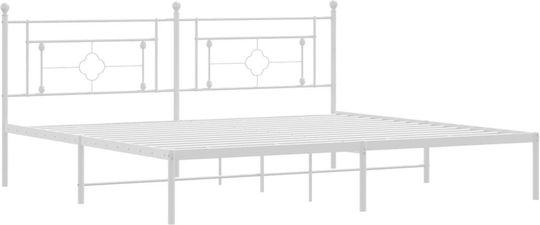 Pat King Size Metalic Alb Cu Plăci Pentru Saltea 193x203cm