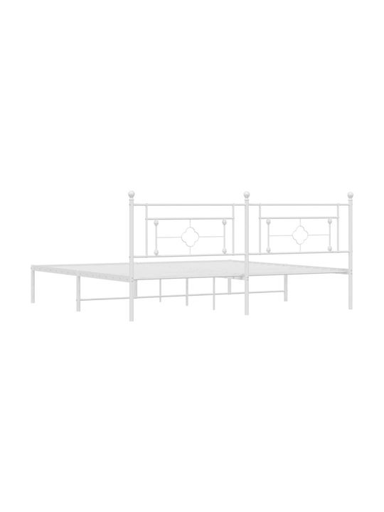 King Size Metal Bed White with Slats for Mattress 193x203cm
