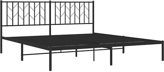 Pat King Size Metalic Negru Cu Plăci Pentru Saltea 183x213cm
