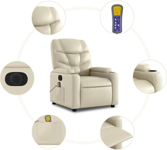 Πολυθρόνα Relax Massage με Υποπόδιο από Δερματίνη Κρεμ 74x89x100cm