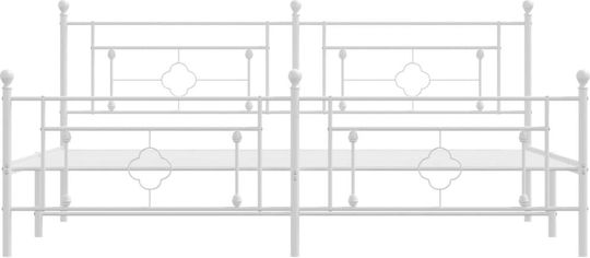 Bett King Size Metall White mit Latten für Matratze 193x203cm