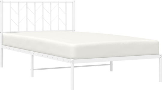 Pat Semi-dublu Metalic Alb Cu Plăci Pentru Saltea 107x203cm