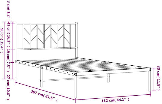 Pat Semi-dublu Metalic Alb Cu Plăci Pentru Saltea 107x203cm