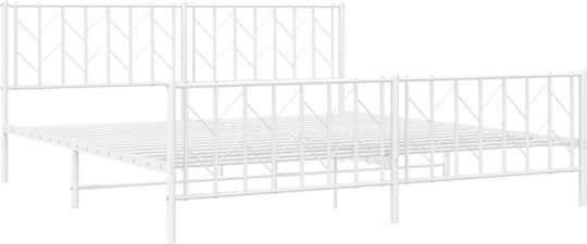 Pat King Size Metalic Alb cu Lamele pentru Saltea 193x203cm