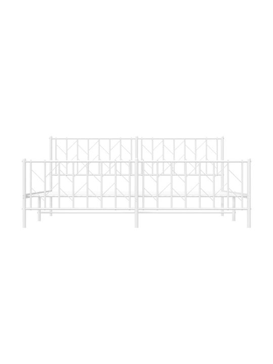 Bed King Size Metal White with Slats for Mattress 193x203cm