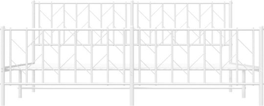 Pat King Size Metalic Alb cu Lamele pentru Saltea 193x203cm