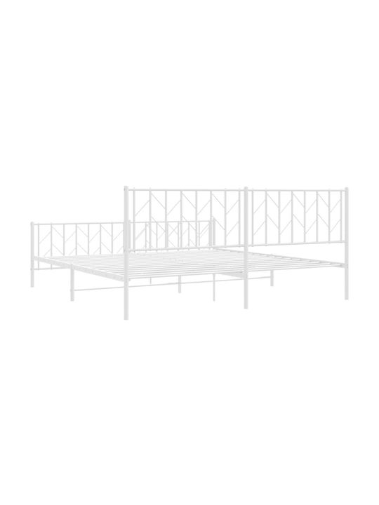 Bed King Size Metal White with Slats for Mattress 193x203cm