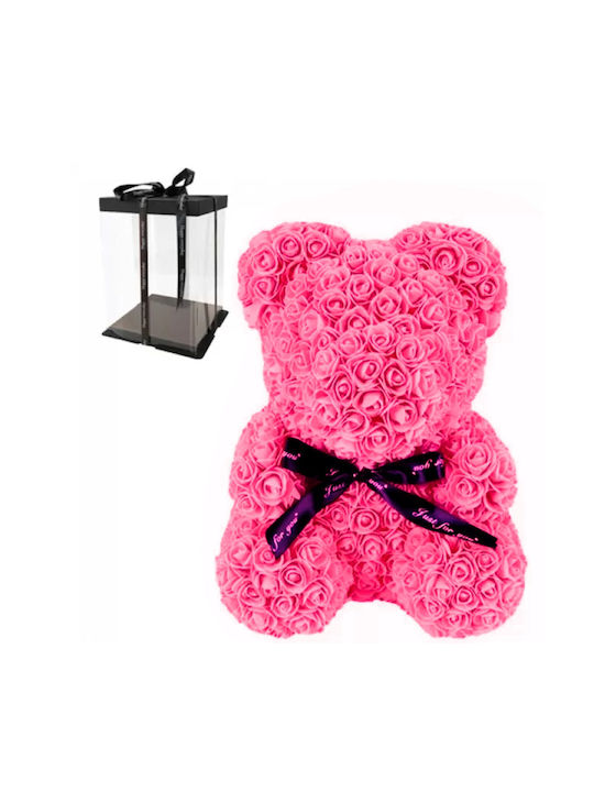 Bear of Artificial Roses Pink 25cm in Box Tres Chic