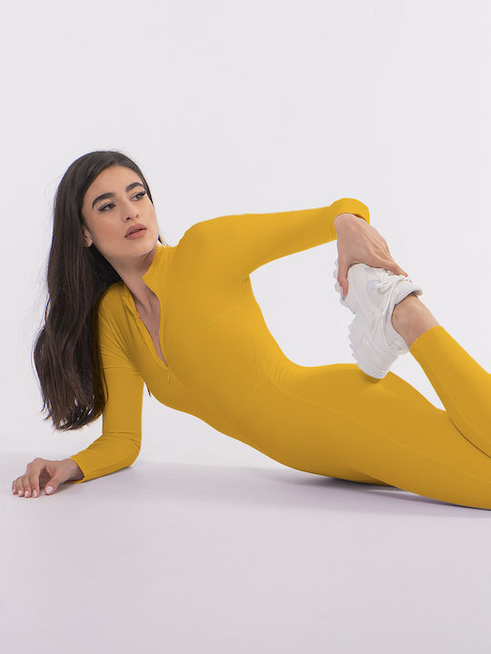 The Lady Women's Long-sleeved One-piece Suit Yellow
