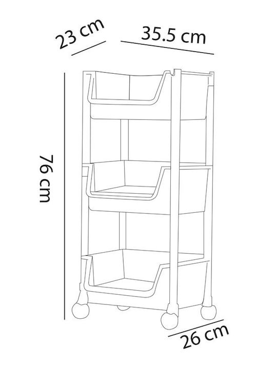 Shally Dogan Kitchen Rack Plastic 3 Tiers Gray 35.5x26x76cm
