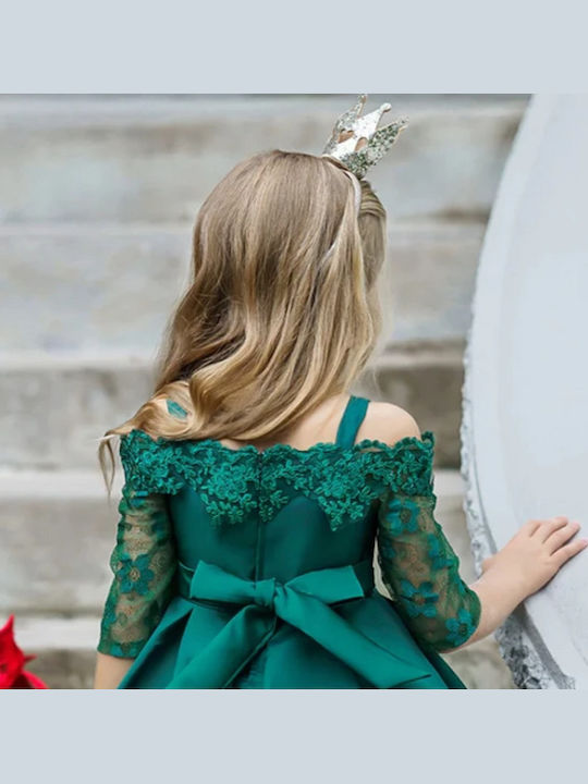 Kinderkleid Langärmelig Spitze Blumen Green