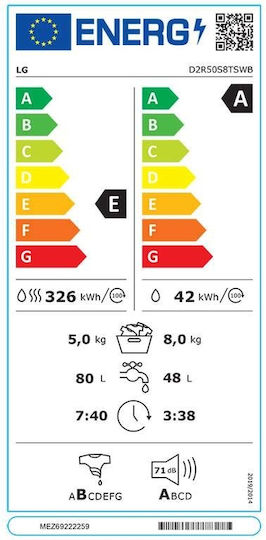 LG Washer Dryer 8kg/5kg Steam 1200 Rounds